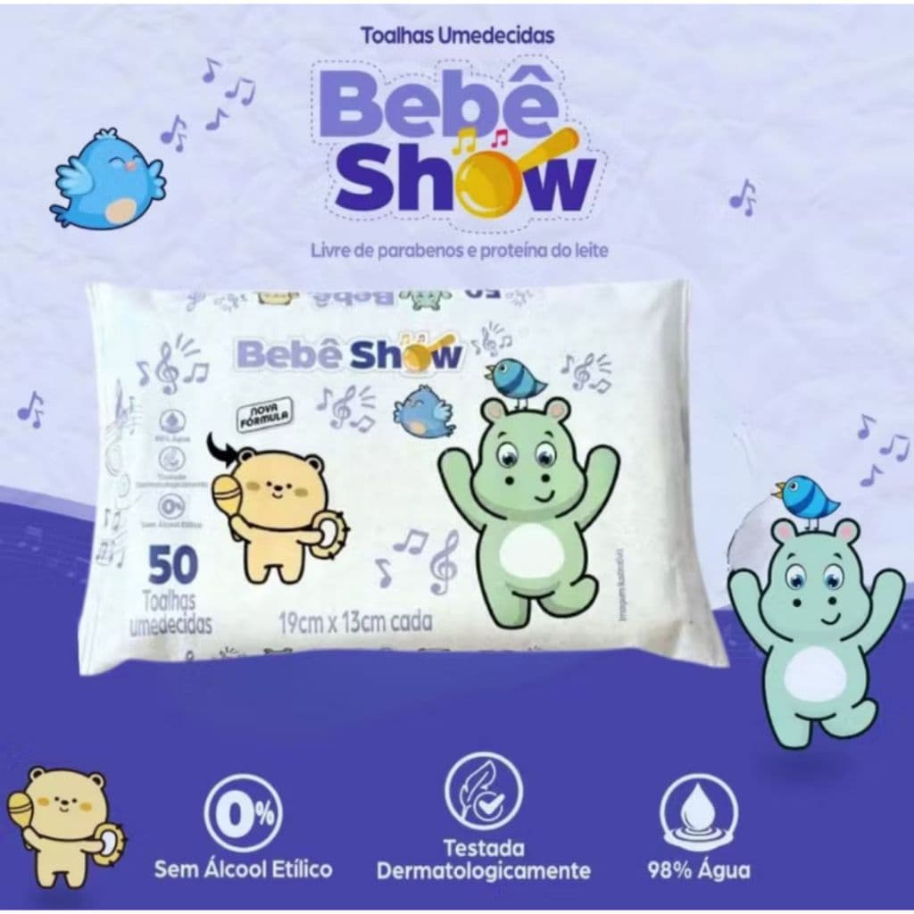 KIT DE 24 PACOTES DE TOALHAS UMEDECIDAS BABY SHOW(PACOTES C/50 UNIDADES CADA)