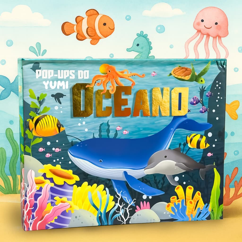 Livro Infantil Pop-Up Oceano 3D | Animais Marinhos Interativos | Capa Dura Livro Educativo