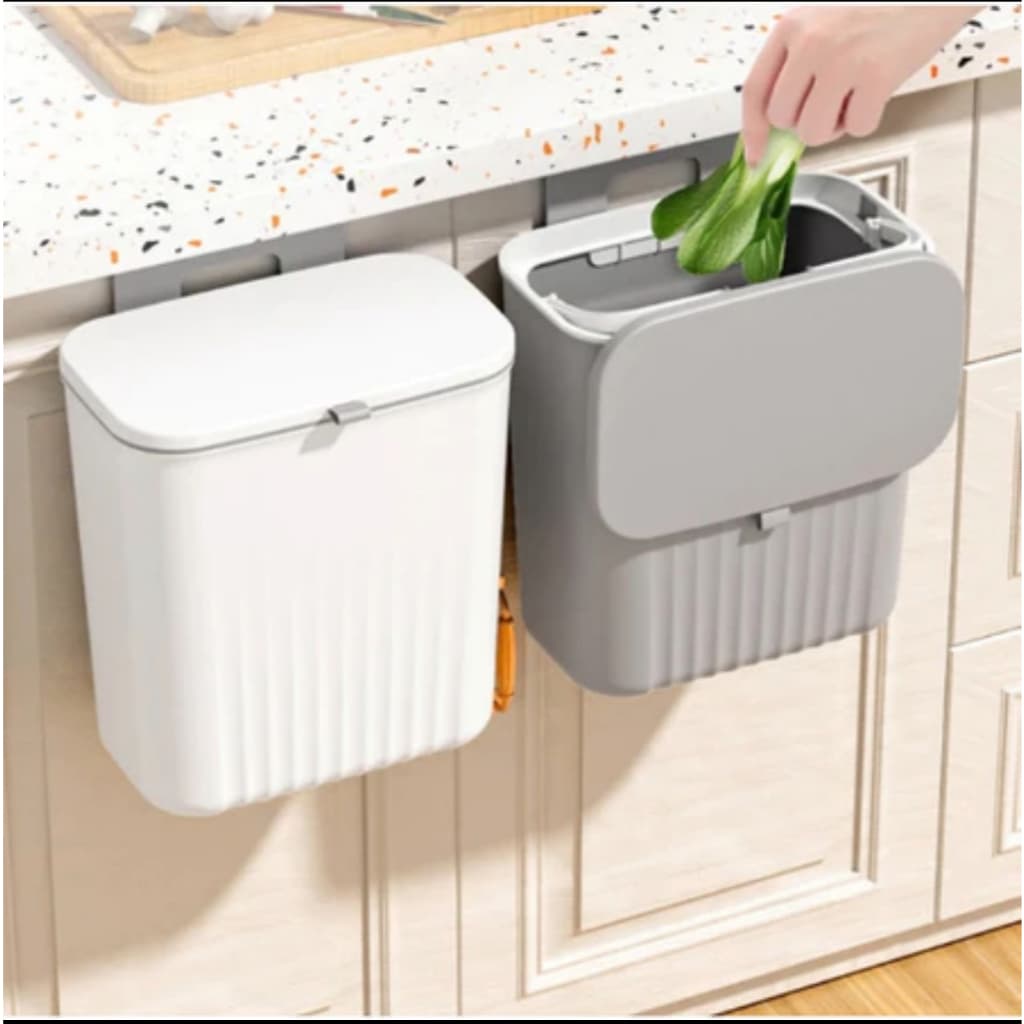 Lixeira Suspensa Multiuso 9L Com  Retrátil Tampa Sem Furo Porta Armário Para Cozinha Banheiro