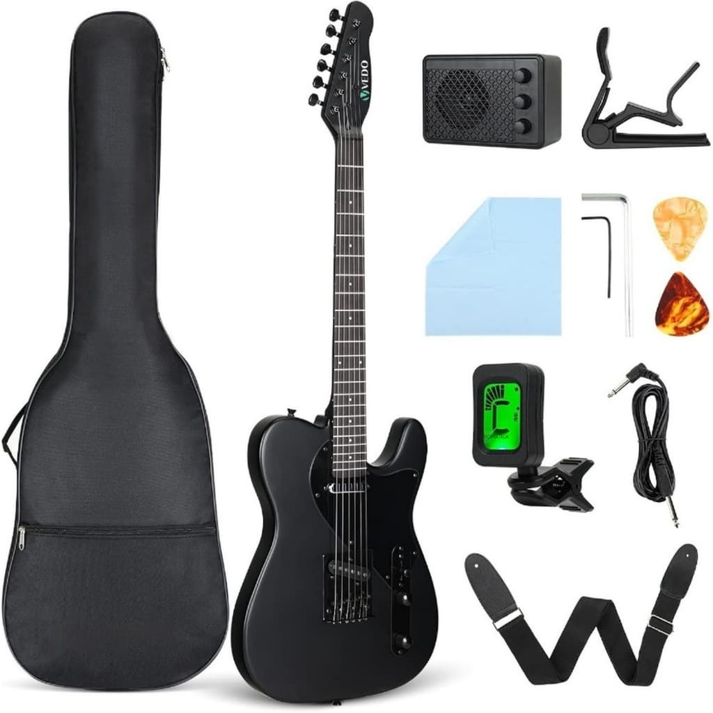 Kit inicial para guitarra elétrica de 39 polegadas com corpo em maple, afinador, bolsa para amplificador de guitarra