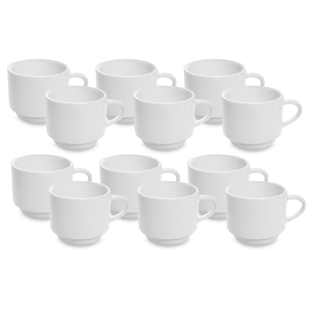 Kit 12 Xicaras para Café Chá Empilhável Porcelana Branca Decoração Cozinha