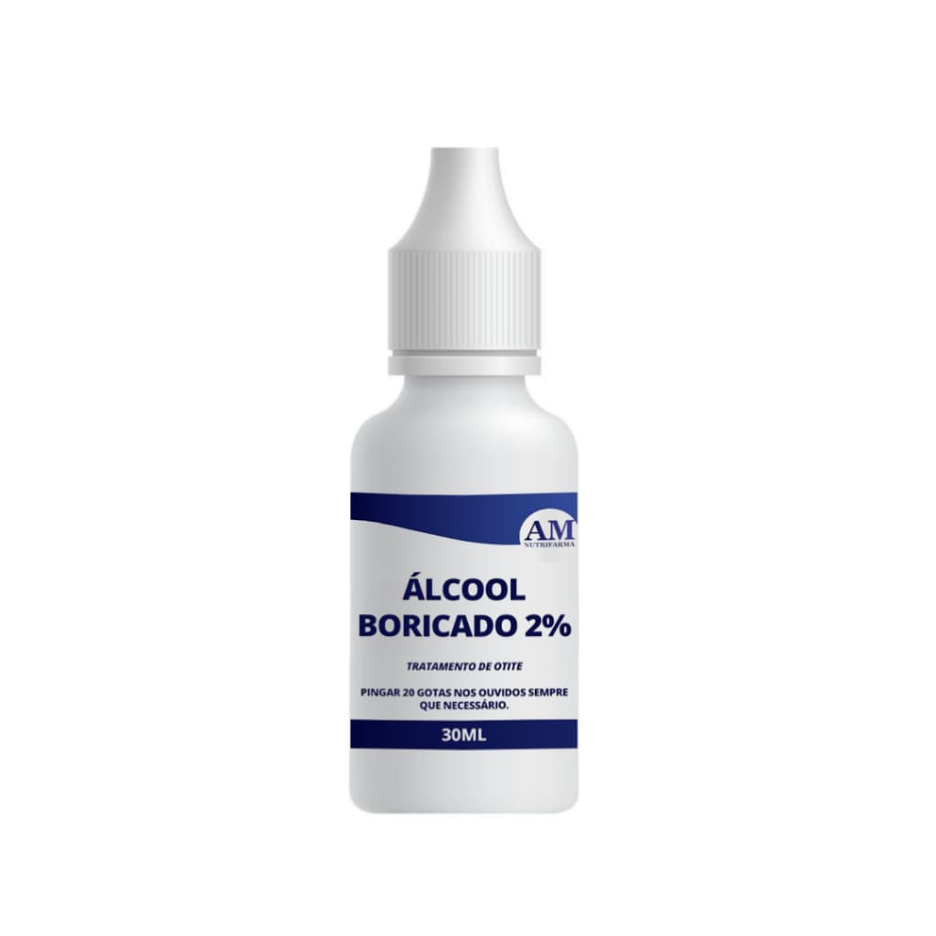 Álcool Boricado 2% Tratamento de Otite e Dores de Ouvido 30ml.