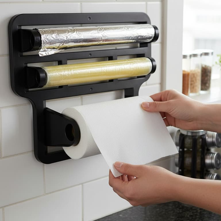 Porta Papel Toalha Triplo Suporte Rolos Para Cozinha 4 em 1
