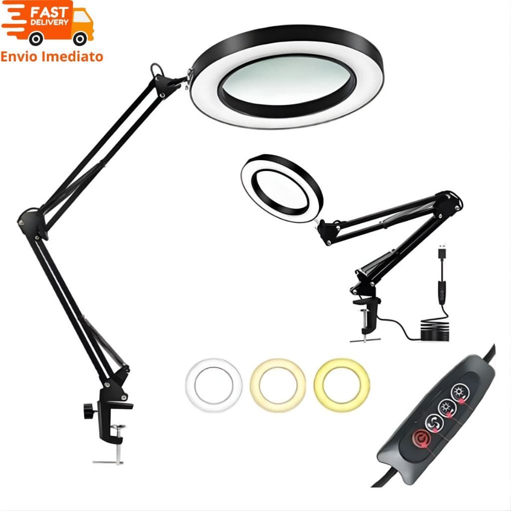 Lupa Luminária Bancada Led Estética Articulável Depilação Bivolt 110/220v M023