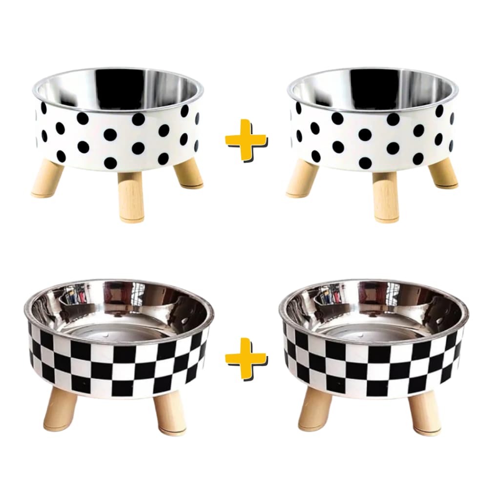 KIT 2 COMEDOURO BEBEDOURO PET ELEVADO BASE COM TIGELA INOX E PLÁSTICA