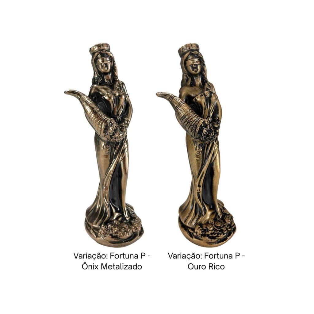 Estatueta Deusa da Fortuna – Escultura Mitológica Grega em Ônix Ouro Luxo