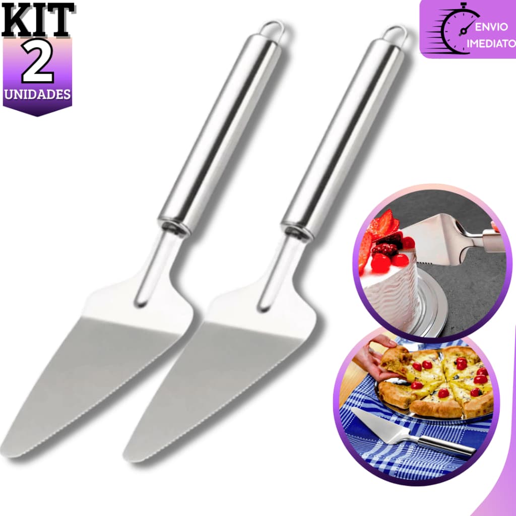 Kit 02 Espátula Para Cortar Bolo Torta e Pães de Aço Inox Com Serra Resistente MultiusoD