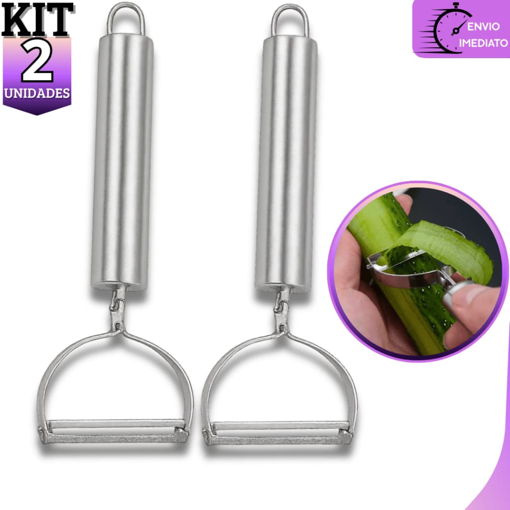Kit 2 Descascador Fatiador Ralador Legumes Frutas Multifuncional Aço Inox Premium Cozinha