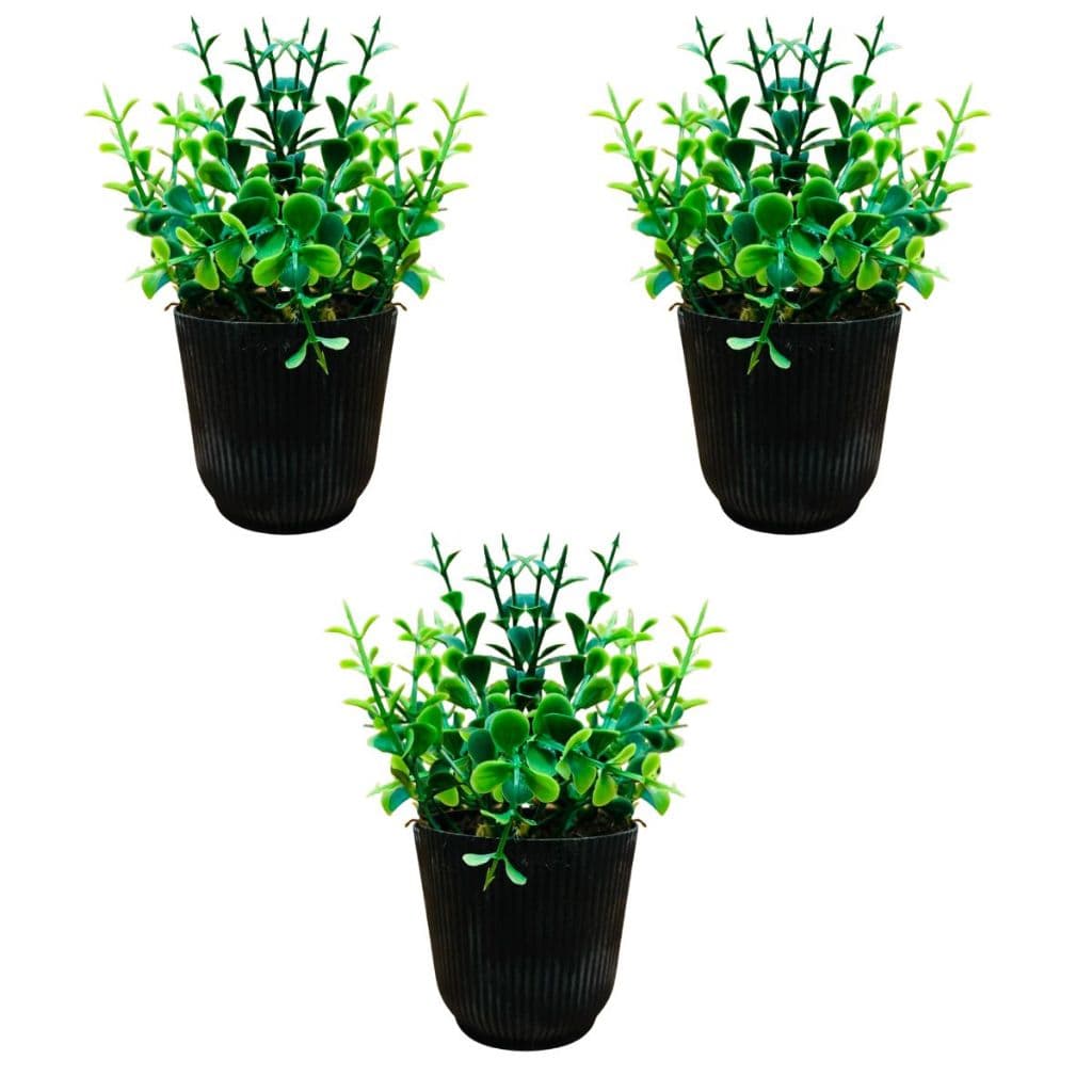 Kit 3 vasinhos de melamina com folhagem de eucalipto artificial para decoração