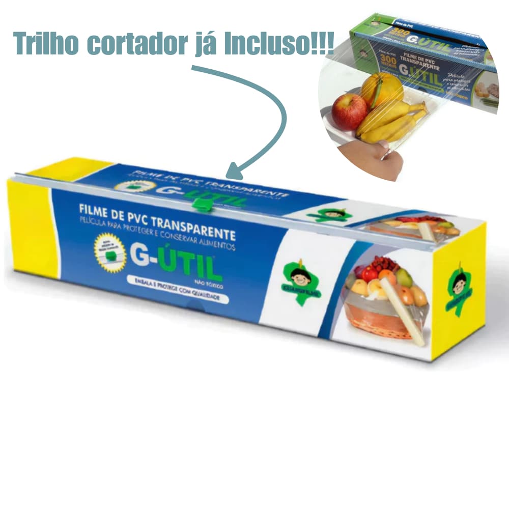 Filme PVC Plástico G Util com Trilho Cortador 28cmx100m 28cmx300m 45cmx300m Conservação Alimentos Profissional