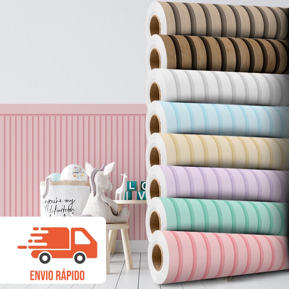 Papel de Parede Ripado Premium Infantil Autocolante Meia Parede Varias Cores