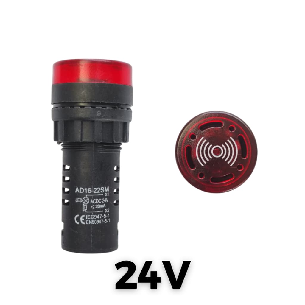 SINALEIRO BUZZER 24V AUDIOVISUAL Ø22CM CIGARRA COM SOM INTERMITENTE