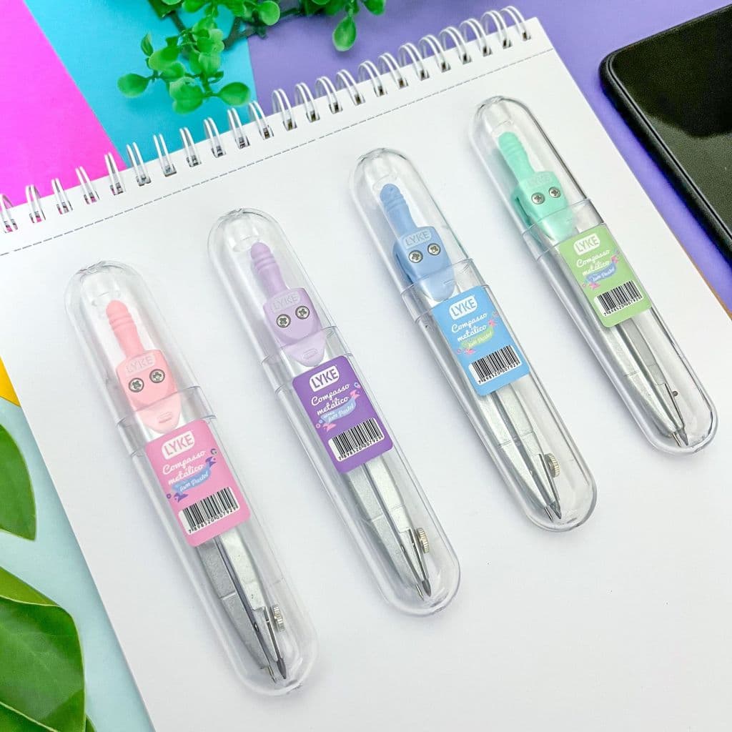 Compasso Metal Tom Pastel Escolar Colorido - Lyke