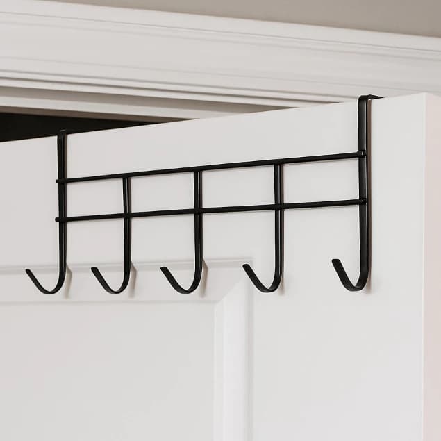 Kit 1 a 4 Cabideiro de Porta Organizador 6 Ganchos Multiuso Branco e Preto | Fácil Instalação
