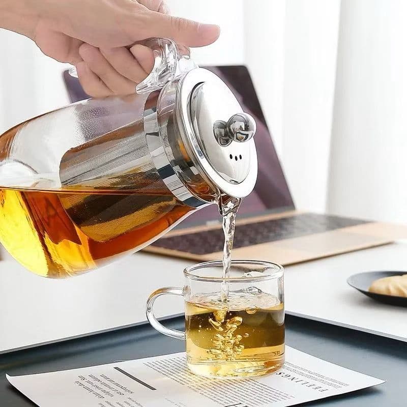 Chaleira de Vidro 950 ML com Coador Tampa de Bambu Premium Bule infusor Resistente a Calor