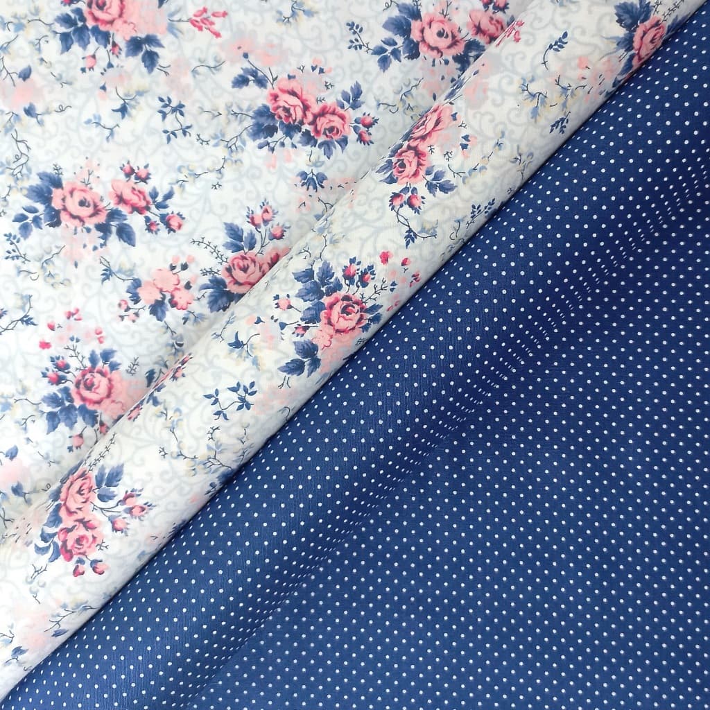 Tecidos Caldeira Tecido Tricoline Fernanda 0,50x1,50m Floral Compose 2 Cortes Costura Criativa