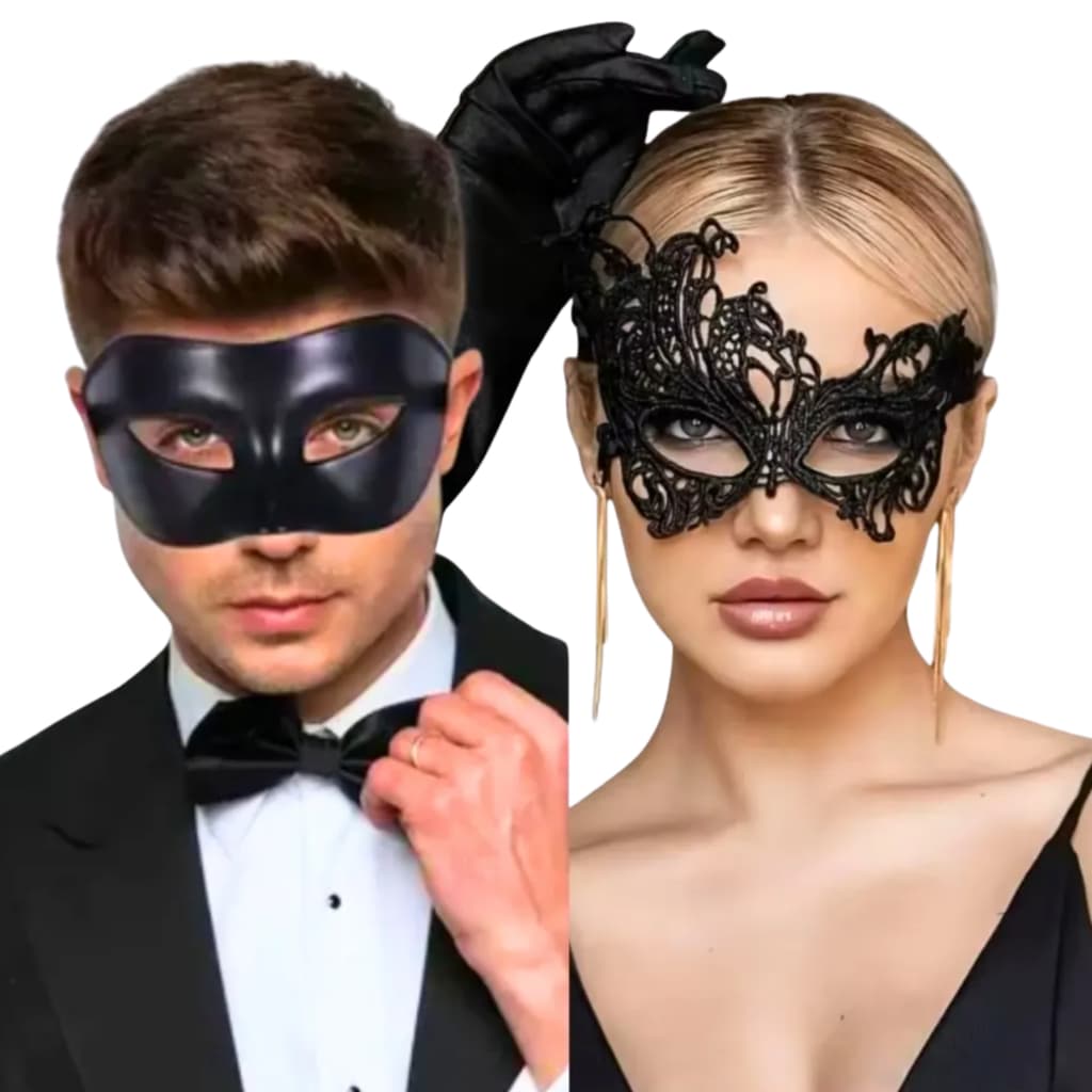 Kit Mascara 50 Tons + Mascara Renda Feminina Casal Sexy Preto Máscará Baile Casal