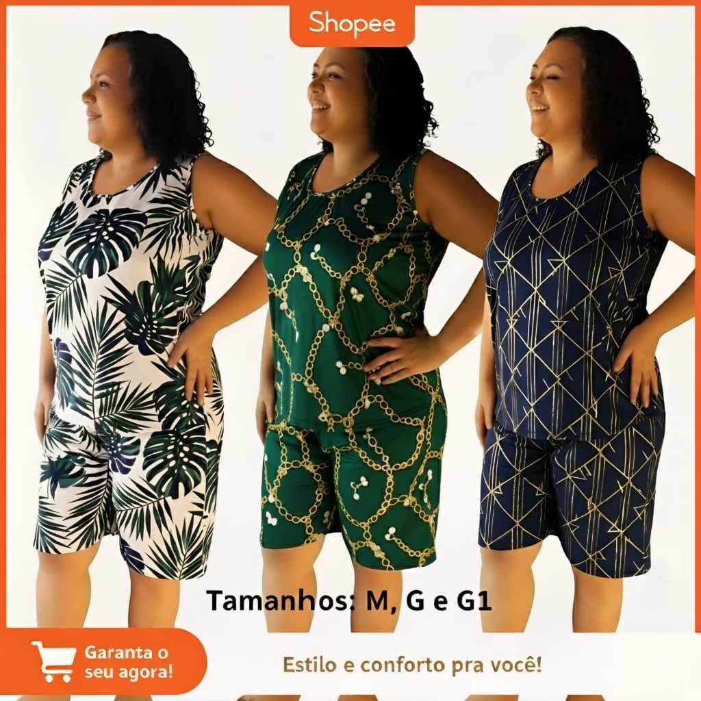 Conjunto Sem Manga para senhoras feminino malha fria blusa + short tamanhos: M, G e G1