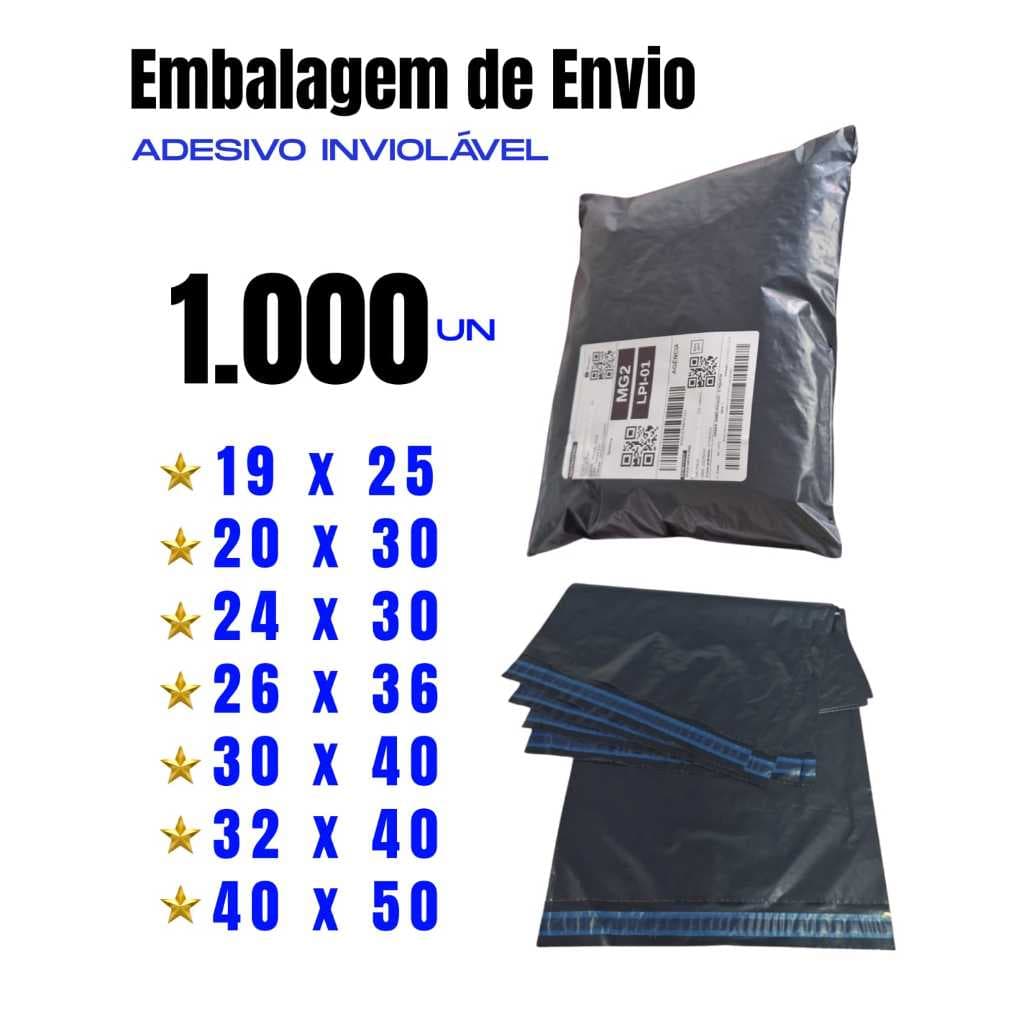 Kit 1.000 Envelopes de Segurança Eco Embalagem de Envio 19x25 20x30 24x30 26x36 32x40 30x40 40x50