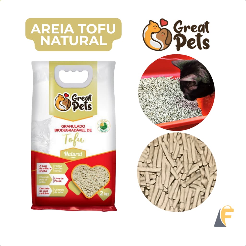 Areia Gatos Tofu 2kg Granulado Biodegradável Higiênico Natural Great Pets