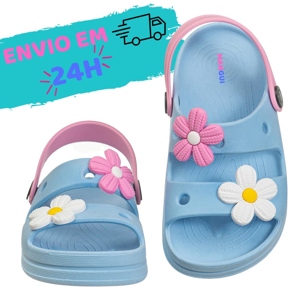 Sandália Papete Infantil Feminina Flor Leve Confortável Antiderrapante