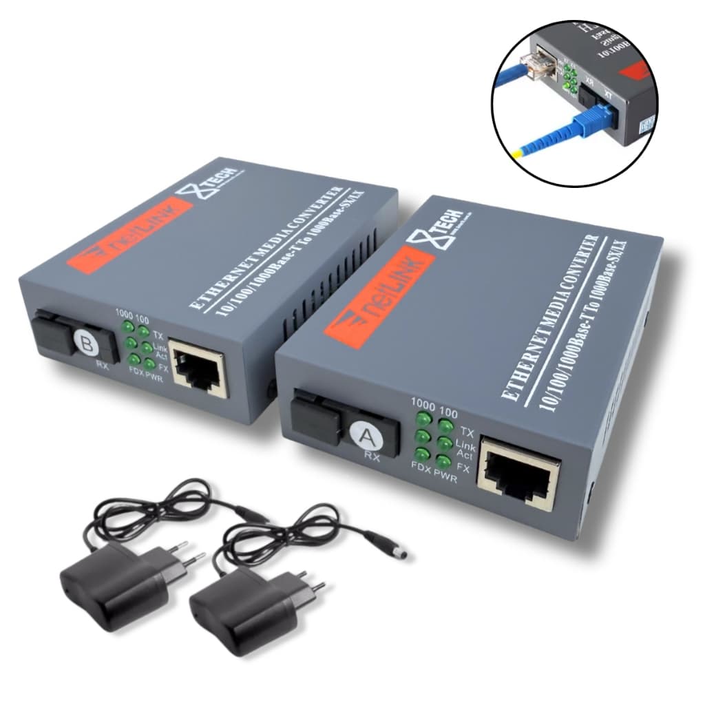 Conversores Mídia Gigabit 1000 Mb (par A + B) Fibra Óptica