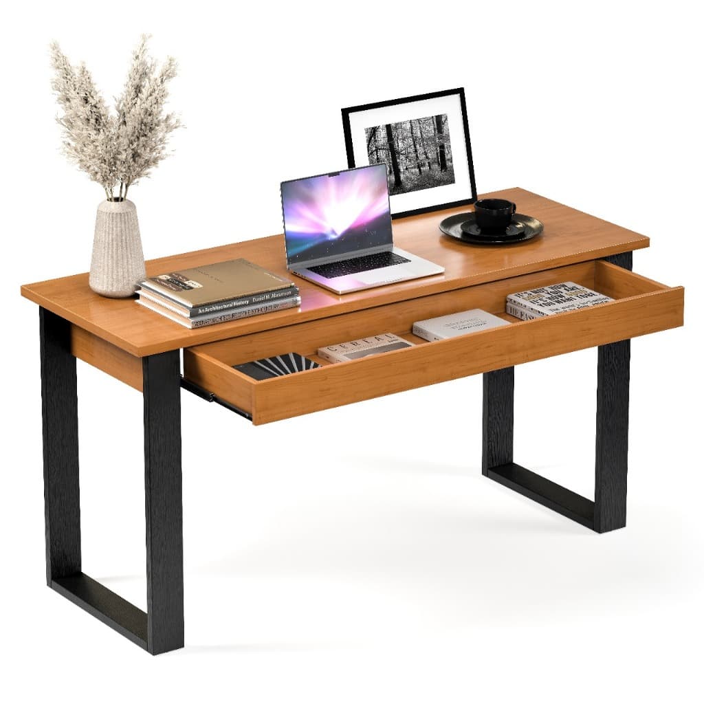 Mesa Escrivaninha Em Madeira Para Escritório Estilo Industrial Com Gaveta Cor Canela Casa Lustre