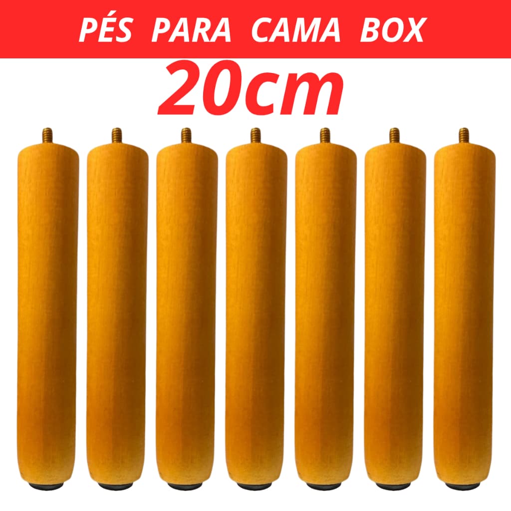 Pés de Madeira 20cm para cama box de móveis resistente Casal Solteiro queen King -  Cor Mel