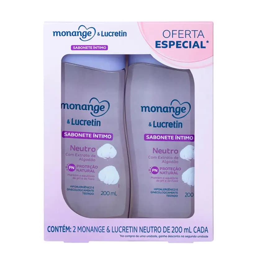 Kit Sabonete Íntimo Monange & Lucretin 200ml: pH Neutro, frescor diário e proteção suave 2 Unidades.