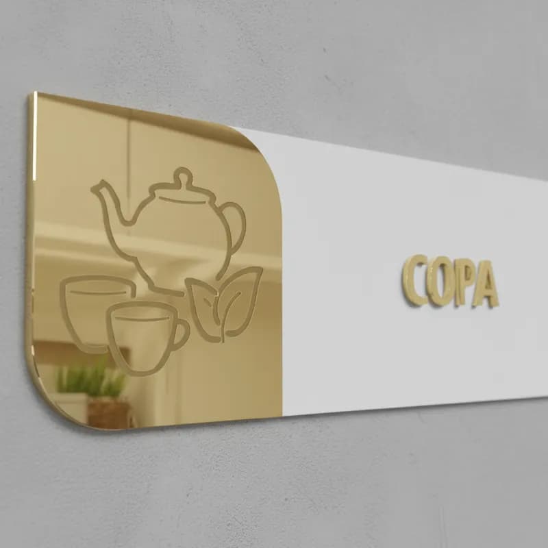 Placa Identificação Copa Sinalização De Porta Mdf Acrílico Espelhado Refeitório Cozinha
