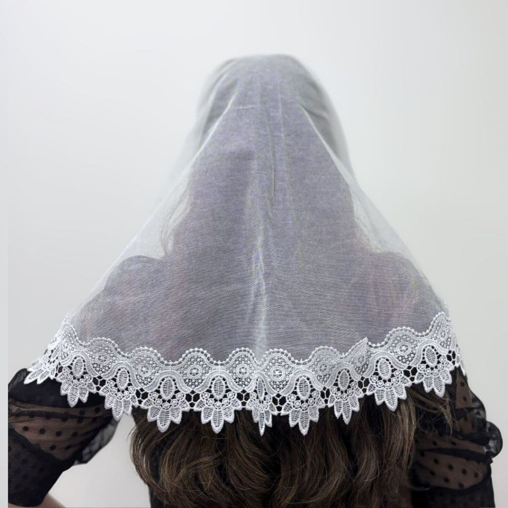 Véu CCB Congregação Cristã Renda Guipir Média Floral Adulto (Carla)