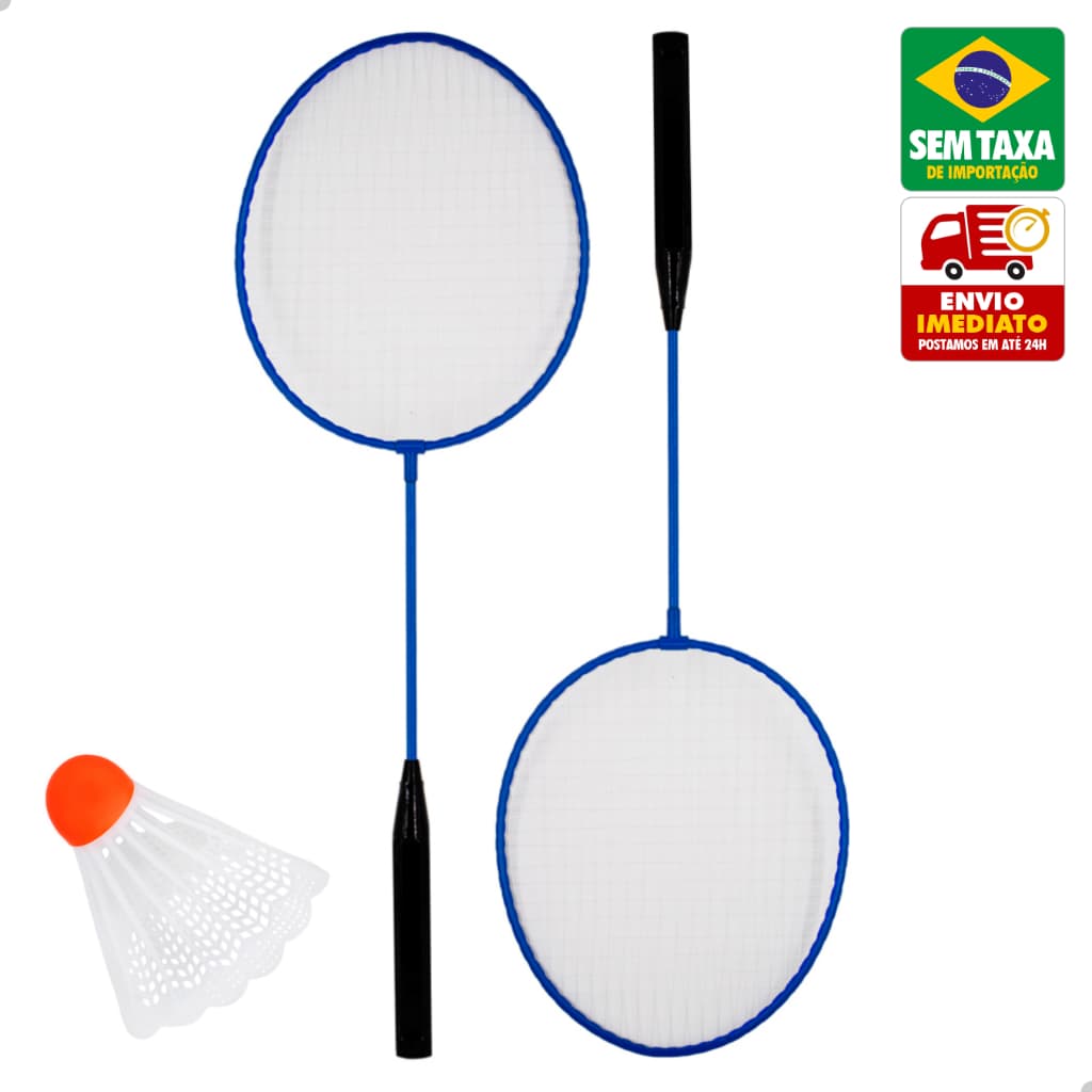 Kit Jogo Badminton Amigold 6501 com 2 Raquetes 60cm e 1 Peteca Esporte Diversão