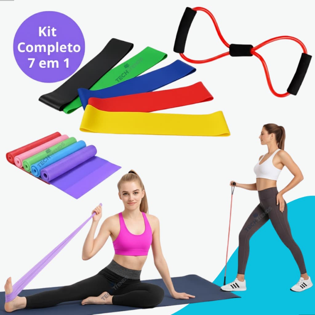 Kit 5 Faixa Elástica de Treino Mini Band, Elástico Extensor Exercício Funcional Fisioterapia em Casa
