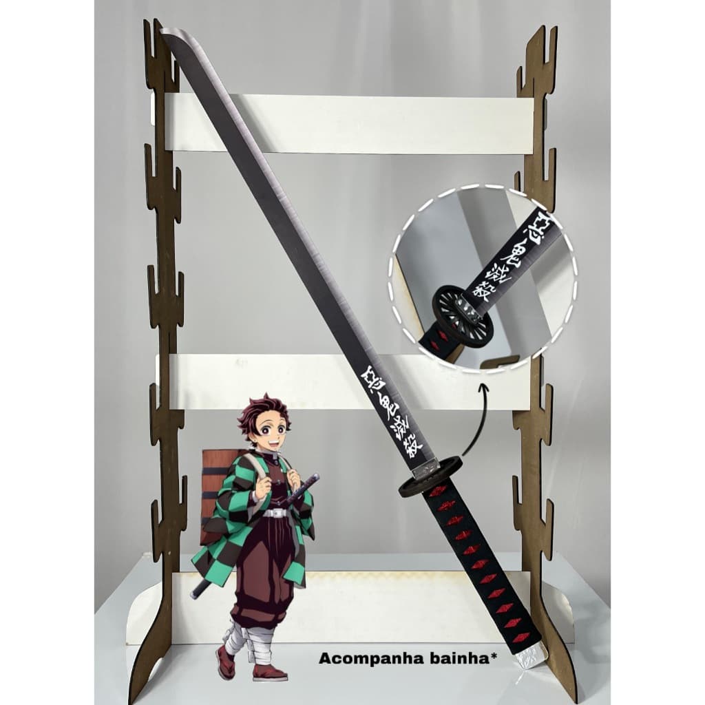 Réplica de Espada Demon Slayer em MDF revestida em couro – Perfeita para Cosplay e Coleção
