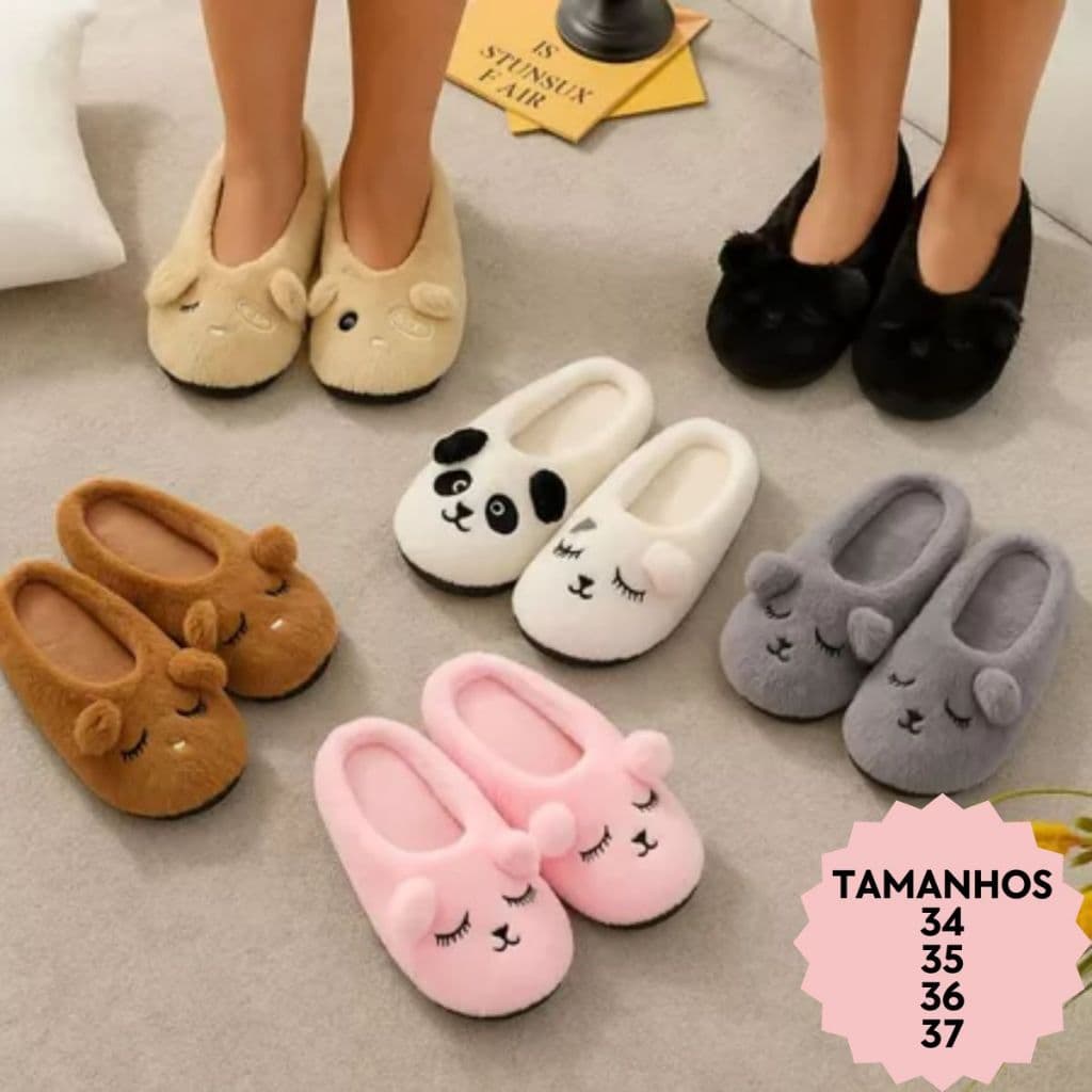 Pantufa Chinelo Antiderrapante Calçado Inverno Confortavel Bichinhos Adulto Infantil Para Frio
