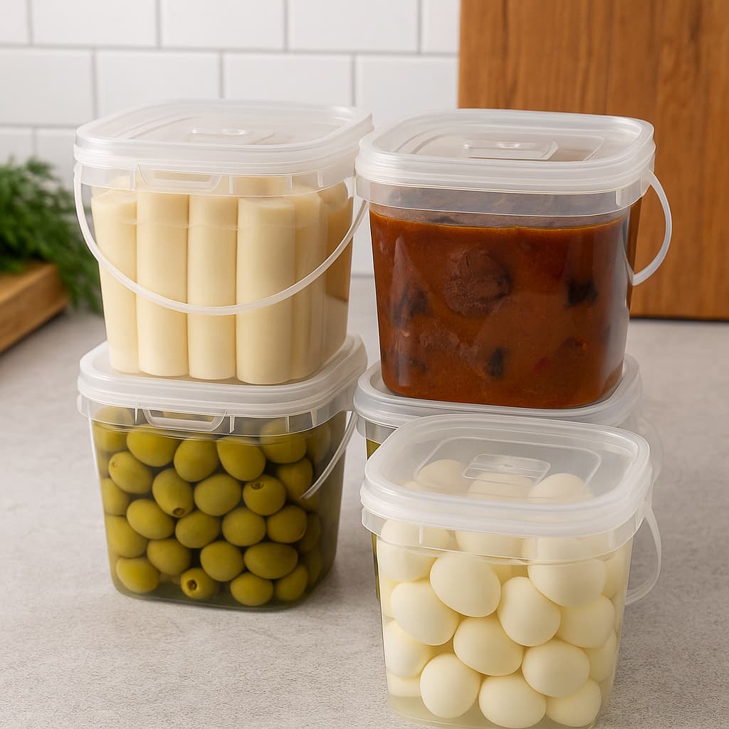 BALDE QUADRADO PLÁSTICO ATOXICO COM ALÇA PARA ALIMENTOS E OUTROS 2,2l - 10 unidades