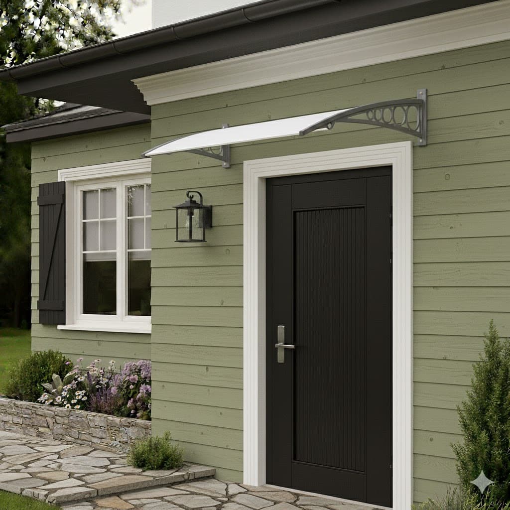 Toldo Policarbonato 1,00x0,50m Slim Suporte ABS Proteção UV Contra Sol e Chuva p/ Portas e Janelas