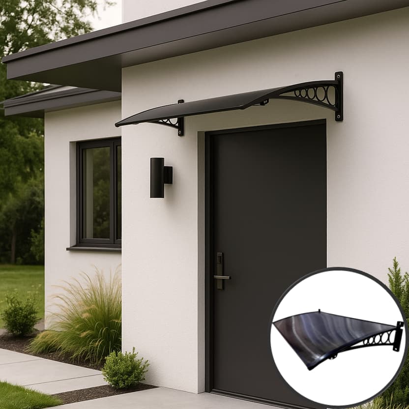 Toldo Policarbonato 0,70x0,50m Slim Suporte ABS Proteção UV Contra Sol e Chuva p/ Portas e Janelas