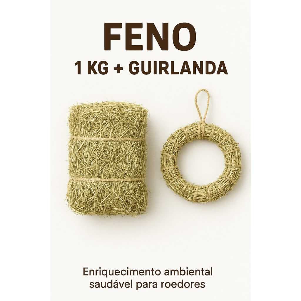 Guirlanda de feno+1 kg feno de tifton para pequenos roedores. enriquecimento ambiental