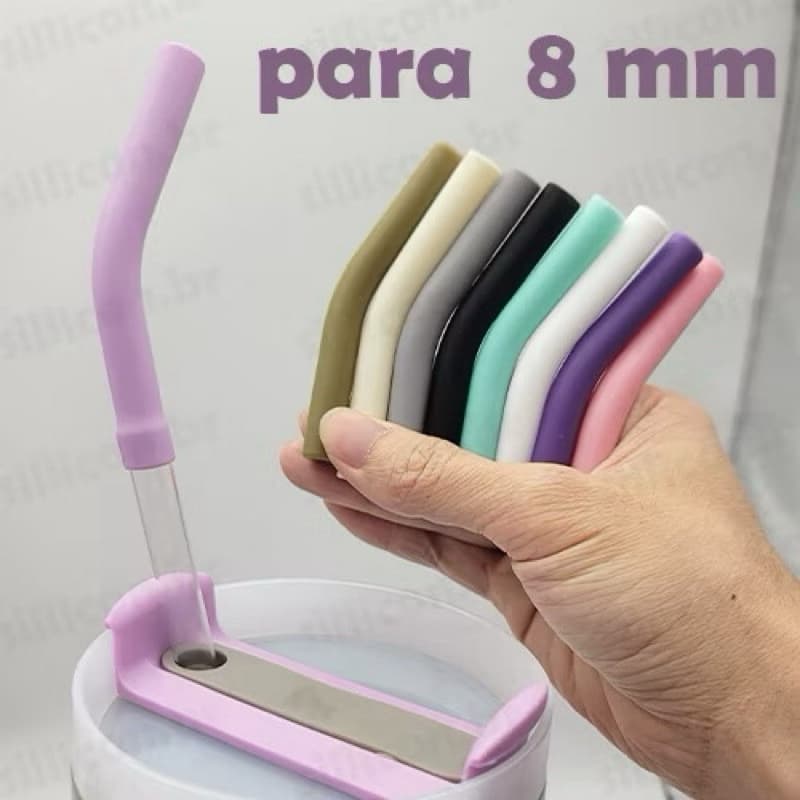 Capa / Ponteira de Canudo 2.0 Reutilizável de Silicone Colorido Flexível  para Copos e Garrafas" 8mm