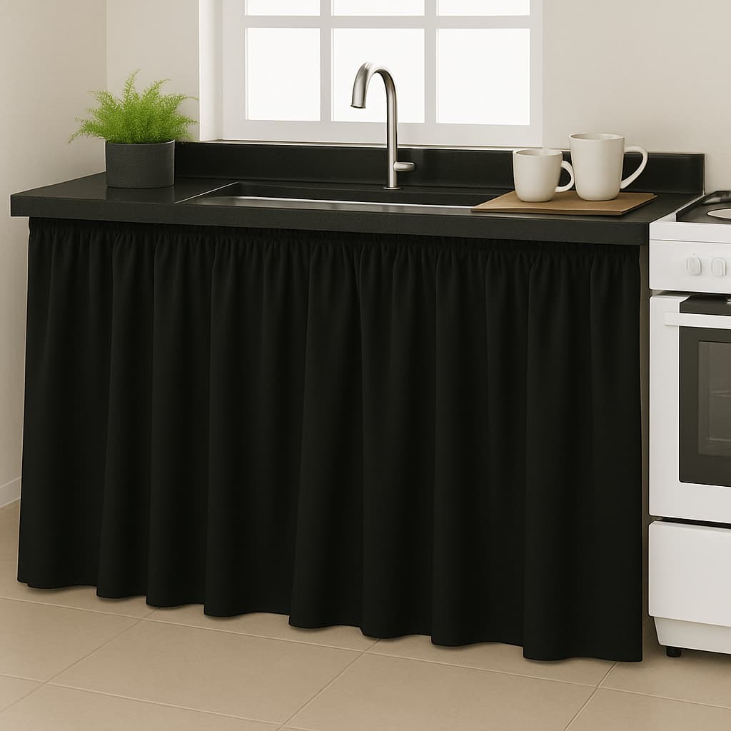 Cortina de Pia Elegante para Cozinha Balcão Tanque 2,80 Metros por 80 cm de Altura