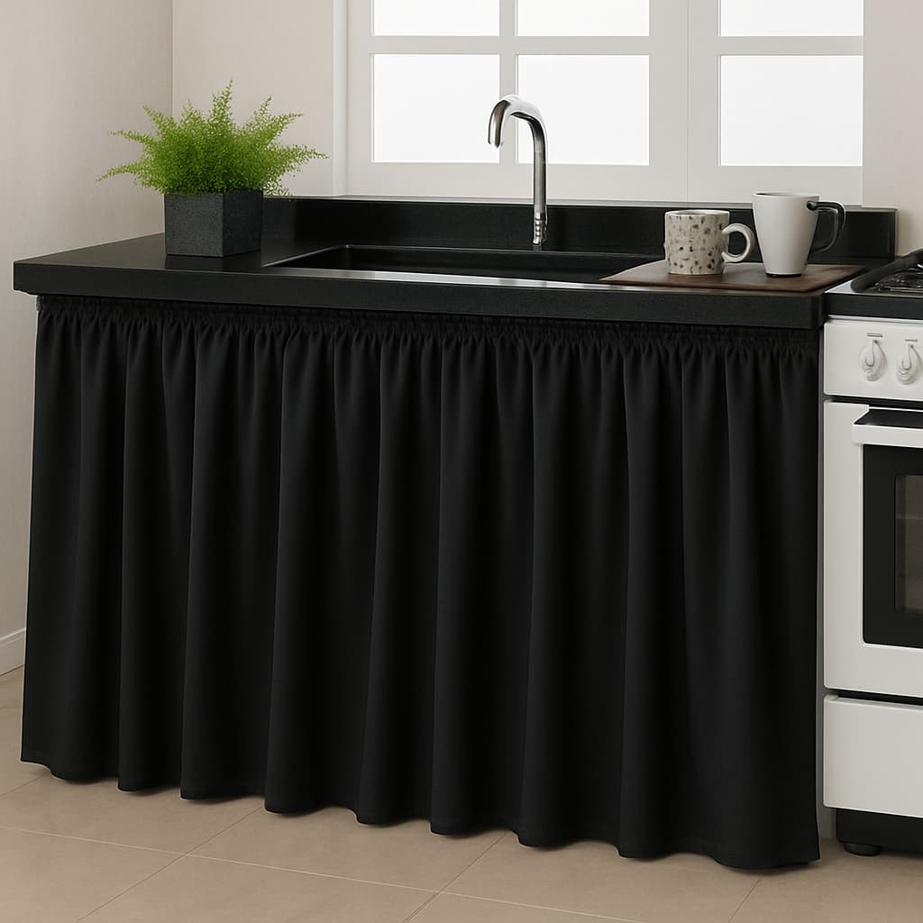 Cortina de Pia Elegante para Cozinha Balcão Tanque 2.80 Metros por 90 cm de Altura