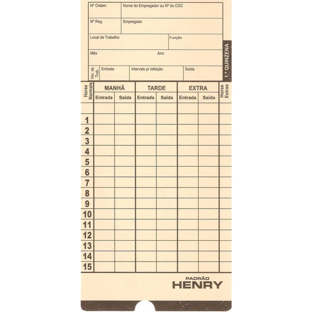 Cartão de ponto henry (palha) (caixa c/ 100)