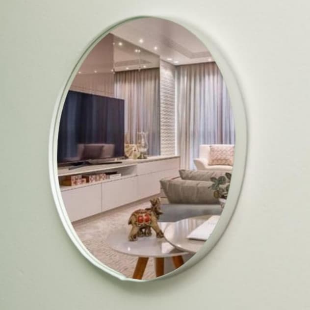 Espelho Redondo Lapidado 60cm  com Moldura de Couro Para Banheiro Quarto Sala Decoração Maquiagem