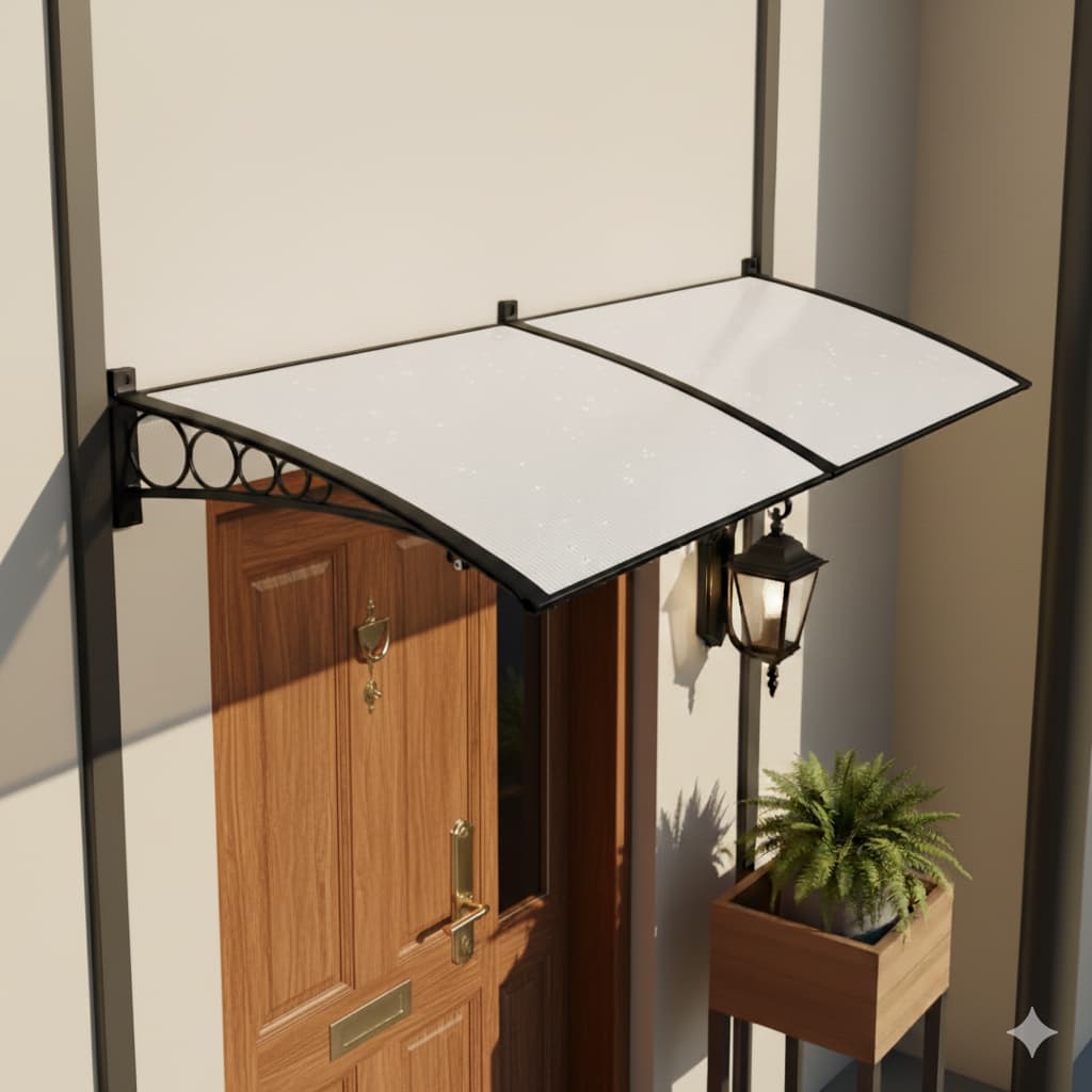 Toldo Policarbonato 1,20x0,50m Slim Suporte ABS Proteção UV Contra Sol e Chuva p/ Portas e Janelas