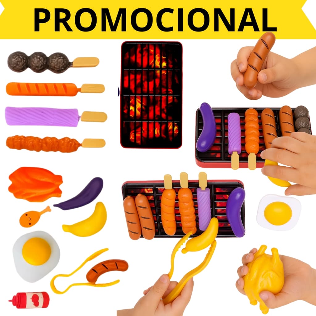 Brinquedo Comidinha Infantil Churrasco Divertido com Espetinhos Acessórios Cozinha - ENVIO IMEDIATO
