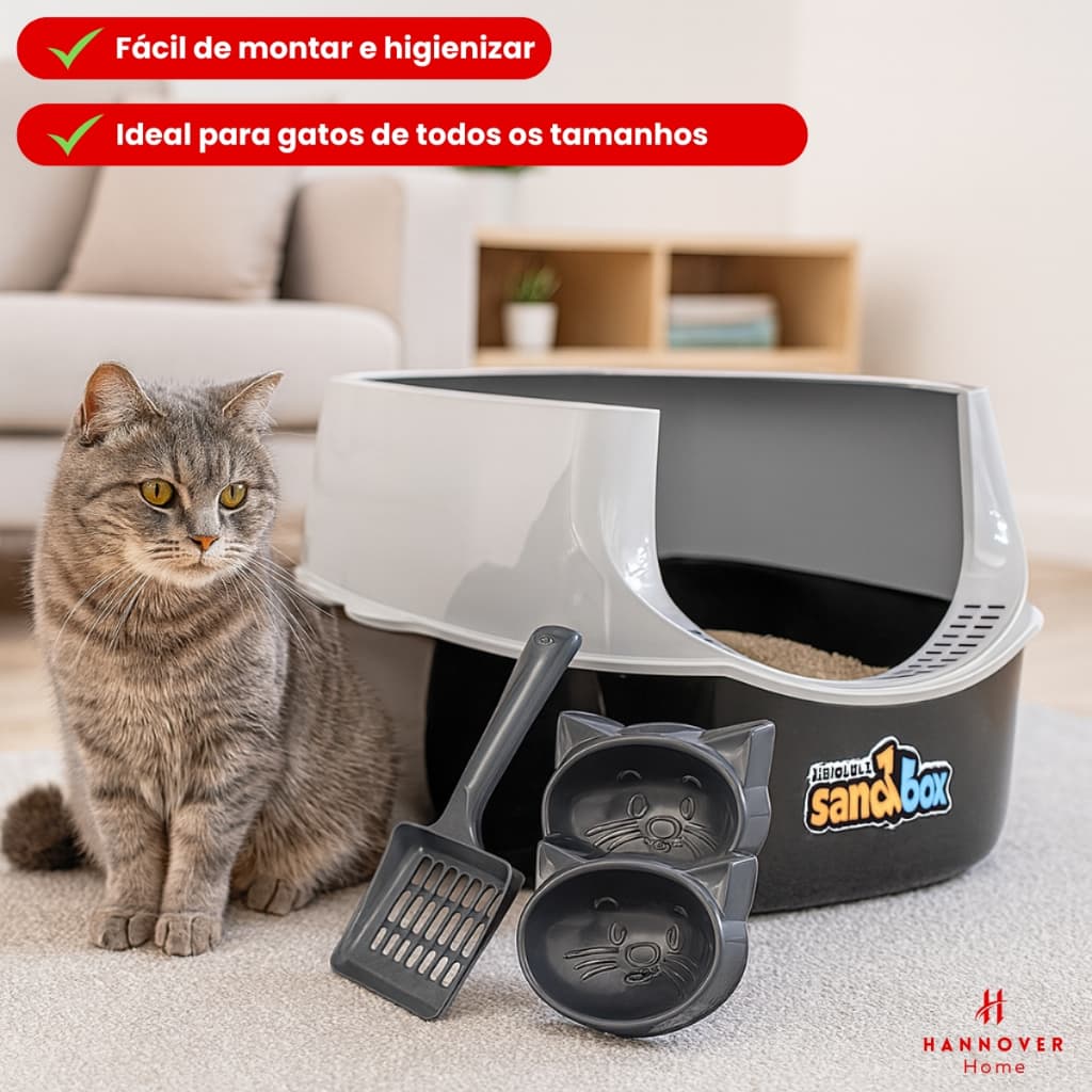 Caixa de Areia para Gatos Banheiro Sanitário Pet Aberta Resistente Furba Sandbox Gato