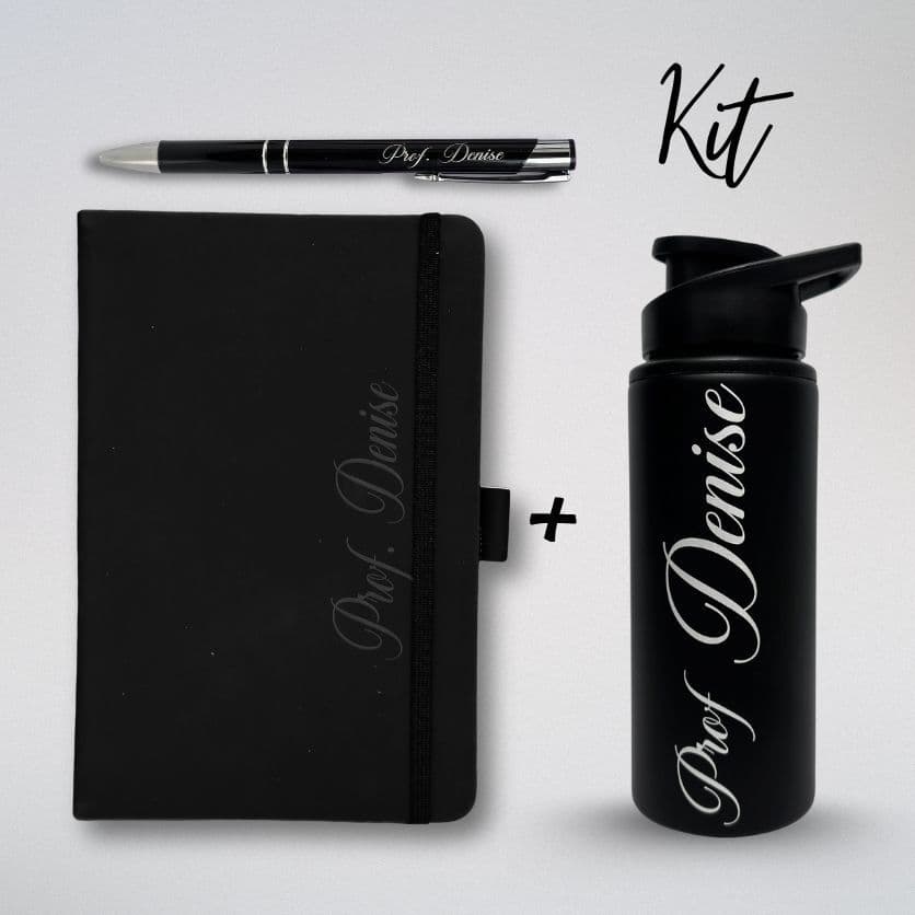 Kit Presente Caderno + Caneta + Garrafa Personalizado para Empresas, Formaturas e Datas Especiais Logo/Nome/Brasão
