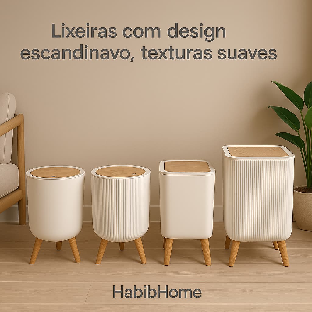 1️⃣Lixeira Decorativa Moderna | 8L e 9L com Tampa Click Bambu e Pés Simulam Amadeirado Design Clean