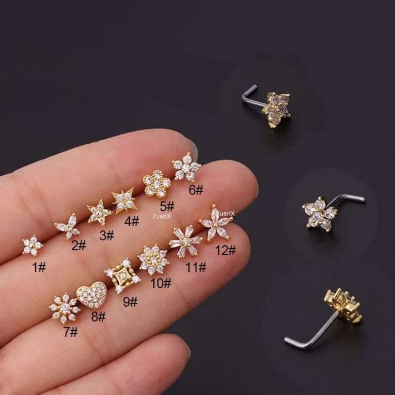 Piecing De Nariz Em Formato De L  Aço Inox Com Zircônia